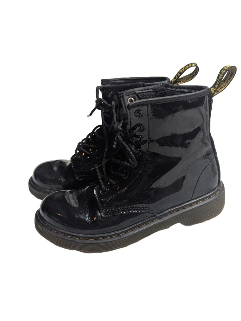Dr Martens 1460 Air Walk  Kids Black Patent Leather Lace Up Combat Boots Size 2